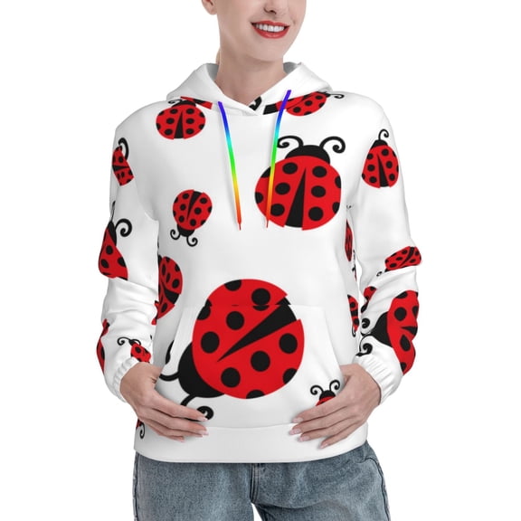Kdxio Fly Flying Ladybug Print Womens Oversized Hoodies Sweatshirts Hooded Pullover Tops Sweaters Casual-Medium
