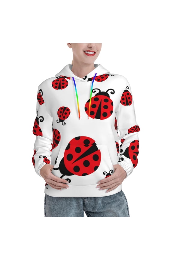 Fly Flying Ladybug Print Womens Oversized Hoodies Sweatshirts Hooded Pullover Tops Sweaters Casual-Medium