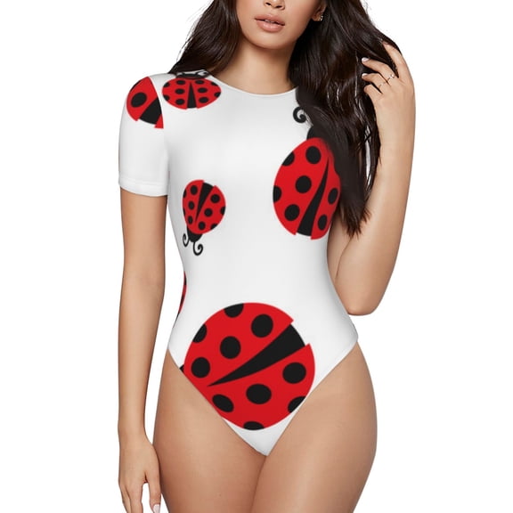 Kdxio Fly Flying Ladybug for Women's Short-Sleeved Onesie Stylish Round Neck Pajamas Bodysuit Jumpsuit Nightwear-Medium