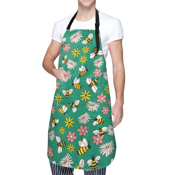 Kdxio Flying Bees Apron with Pockets Adjustable Kitchen Aprons for Men Women Waterproof Aprons for Cooking,Drawing,Crafting, Baking Household Cleaning