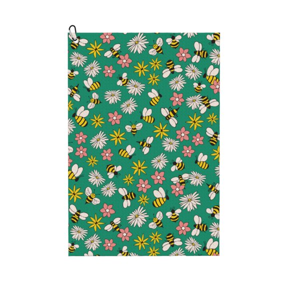Kdxio Flying Bees Pattern Golf Towel (24" X 16") with Carabiner Clip - The Convenient Golf Cleaning Towel