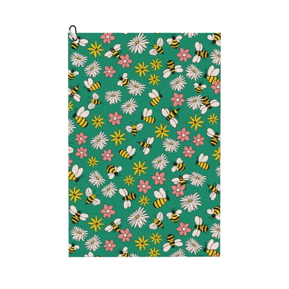 Kdxio Flying Bees Pattern Golf Towel (24" X 16") with Carabiner Clip - The Convenient Golf Cleaning Towel