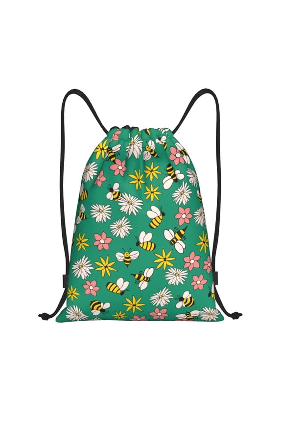 Flying Bees Print Drawstring Backpack Bag,Waterproof Draw String Back Sack, Gym Drawstring Bags Swim Bag For Unisex