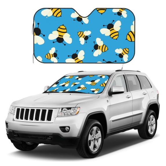 Kdxio Flying Bees Print Windshield Sun Shade, Foldable Sun Blocker for Car,Truck,SUV Automotive Interior Sun Protection,Reflective Shade for Front Windshield(Small)