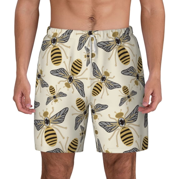 Kdxio Flying Bees1 Print Men'S Swim Trunks With Compression Liner 7 Inch Inseam Quick Dry Swim Shorts