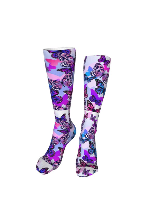 Flying Butterflies Funny Silky Novelty Funky Long Knee High Socks Soft 3D Print Cosplay Crazy Stockings for Men Women