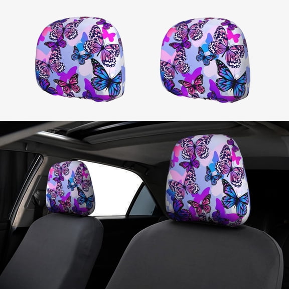 Kdxio Flying Butterflies Pattern Print 2 Piece Car Head Rest Covers Set Auto Front/Rear Seats Headrest Cover Universal Fit Most Cars,Sedan, SUV