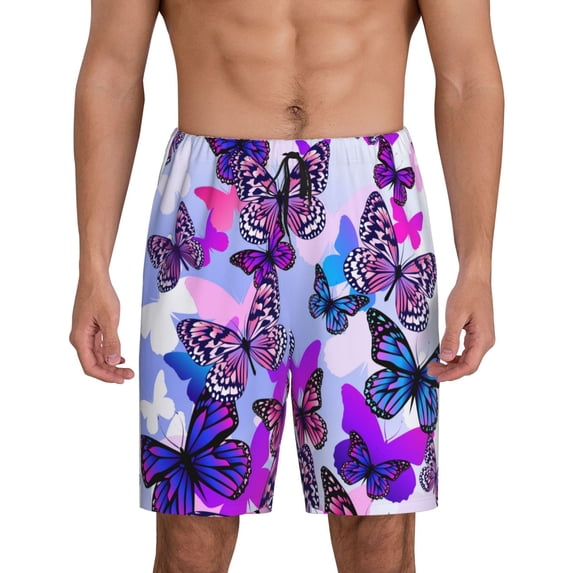 Kdxio Flying Butterflies Print Mens Sleep Shorts Bottoms Soft Comfy Pajama Wear Pants with Drawstring Pockets
