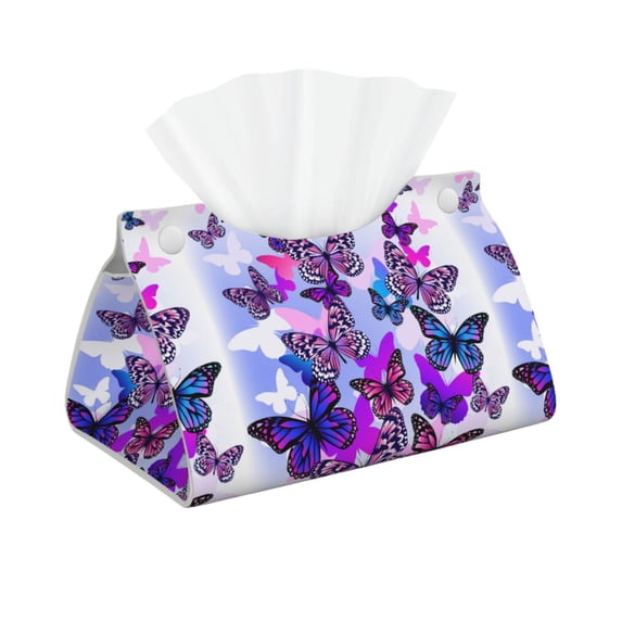 Kdxio Flying Butterflies Print Tissue Box Cover,Modern PU Leather Rectangular Tissue Box Holder for Bathroom Living Room Bedroom Office Desk Car Home