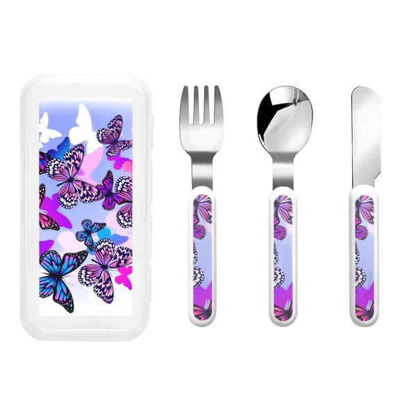Kdxio Flying Butterflies Toddler Utensils Set - Kids Silverware Set, Set Kids Utensils Set with Case for Preschooler Children