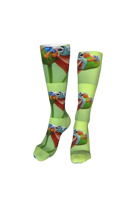 Flying Frog On Branch Funny Silky Novelty Funky Long Knee High Socks Soft 3D Print Cosplay Crazy Stockings for Men Women