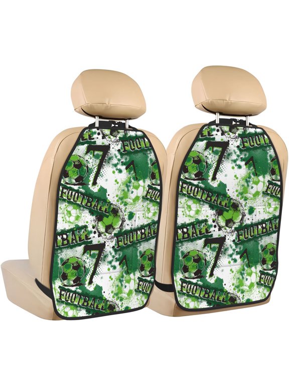 Football 7 Print 2 Pack Car Kick Mat Seat Cover Back Protector Mat with Pockets for Organizer Backseat Protector and Storage Anti Kick Pad for Vehicles