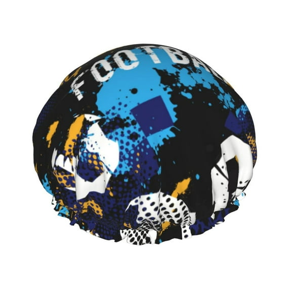 Kdxio Football Print Shower Cap for Women,Elastic and Reusable,Double Waterproof Layers Bathing Hat