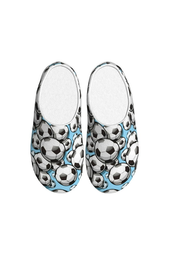 Football Soccer Ball Women's Men's Slippers Plush Slip-On House Slipper for Winter Indoor Soft Cushion Non-slip Fluffy Slides Slippers-39/40