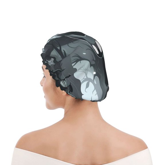 Kdxio Forest Black Ghost Warrior Print Shower Cap for Women,Elastic and Reusable,Double Waterproof Layers Bathing Hat