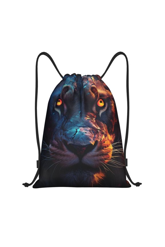 Forest Cool Lion Print Drawstring Backpack Bag,Waterproof Draw String Back Sack, Gym Drawstring Bags Swim Bag For Unisex
