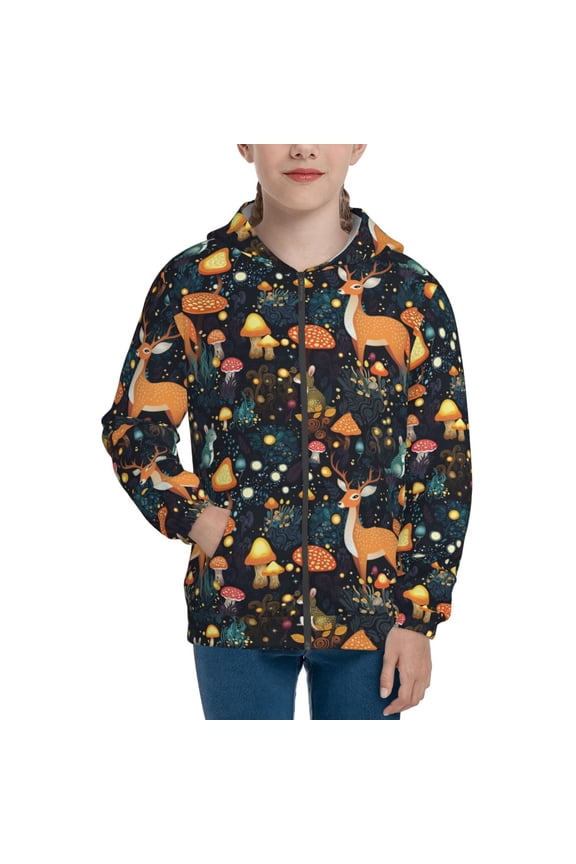 Forest Elf Pattern Kids Boys Girls Zip Up Hoodie 3D Printed Hooded Sweatshirt Hoody Coat with Pocket 7-12 Y-Small