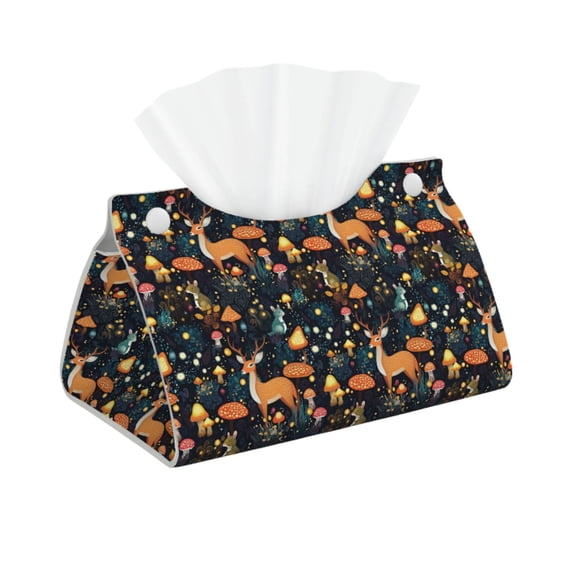 Kdxio Forest Elf Print Tissue Box Cover,Modern PU Leather Rectangular Tissue Box Holder for Bathroom Living Room Bedroom Office Desk Car Home