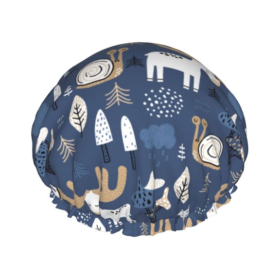 Kdxio Forest Elk Print Shower Cap for Women,Elastic and Reusable,Double Waterproof Layers Bathing Hat