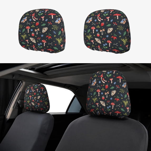 Kdxio Forest Flora and Insects Pattern Print 2 Piece Car Head Rest Covers Set Auto Front/Rear Seats Headrest Cover Universal Fit Most Cars,Sedan, SUV
