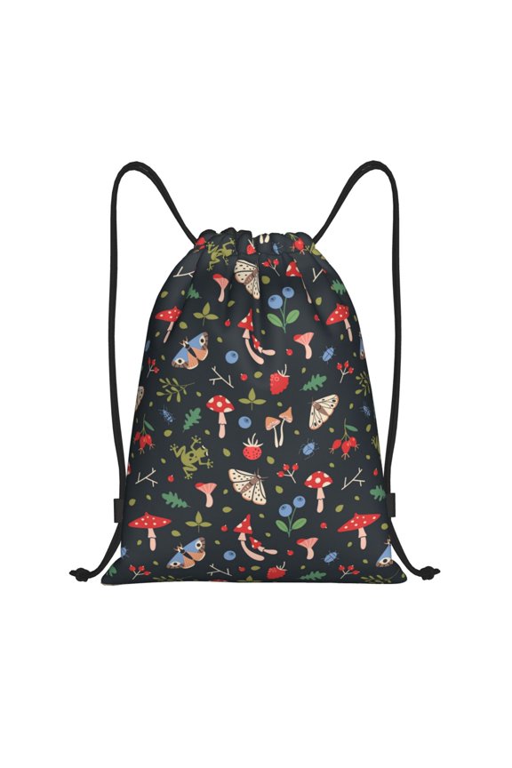 Forest Flora and Insects Print Drawstring Backpack Bag,Waterproof Draw String Back Sack, Gym Drawstring Bags Swim Bag For Unisex