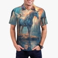thumbnail image 1 of Kdxio Forest Lake White Horse Print Men's Short Sleeve Polo Shirt,Midweight Men's Shirt, 1 of 5