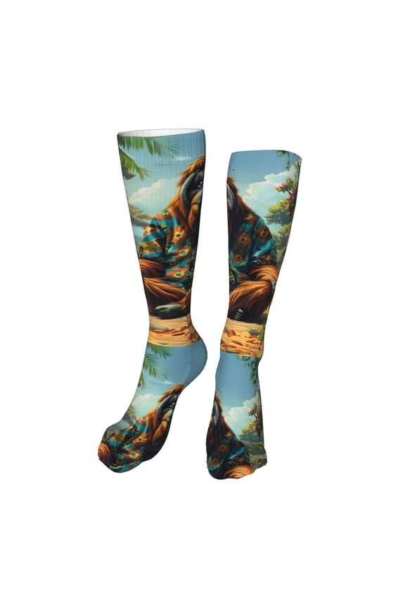 Forest Meditating Gorilla Funny Silky Novelty Funky Long Knee High Socks Soft 3D Print Cosplay Crazy Stockings for Men Women