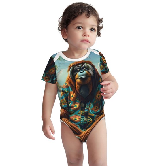 Kdxio Forest Meditating Gorilla Pattern Unisex Baby Cotton Short Sleeve Bodysuits-3 Months