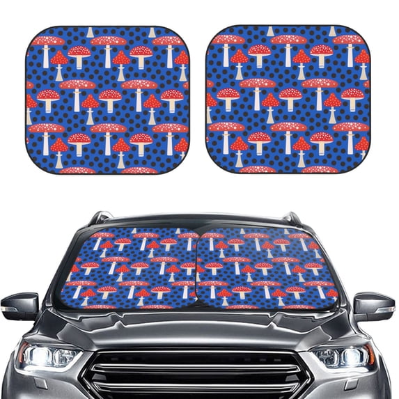 Kdxio Forest Mushrooms Print 2-Piece Sun Shade Front Windshield - Foldable Car Front Window Sunshades For Most Sedans Suv Truck