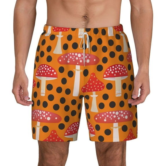 Kdxio Forest Mushrooms Print Men'S Swim Trunks With Compression Liner 7 Inch Inseam Quick Dry Swim Shorts