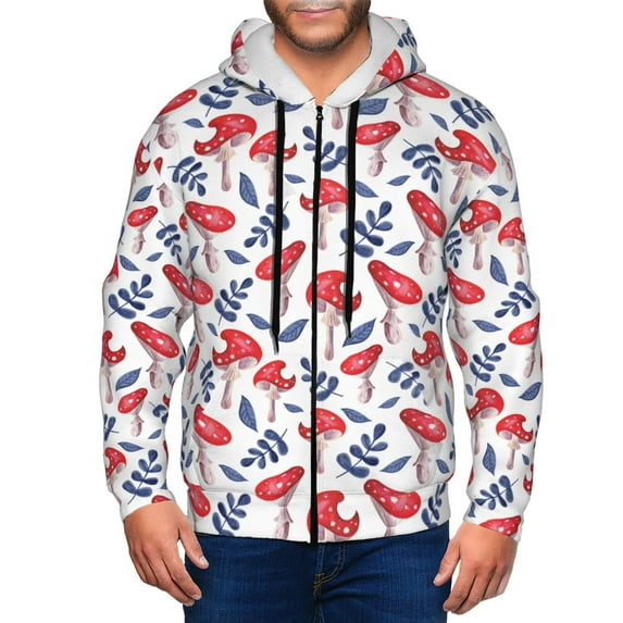 Kdxio Forest Mushrooms1 Print Men Hoodies Casual Hoodies for Men with Zip Pockets Full Zip Long Sleeve Sweatshirt Sports Hooded Jacket-3X-Large