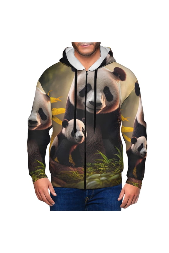 Forest Panda Print Men Hoodies Casual Hoodies for Men with Zip Pockets Full Zip Long Sleeve Sweatshirt Sports Hooded Jacket-XX-Large