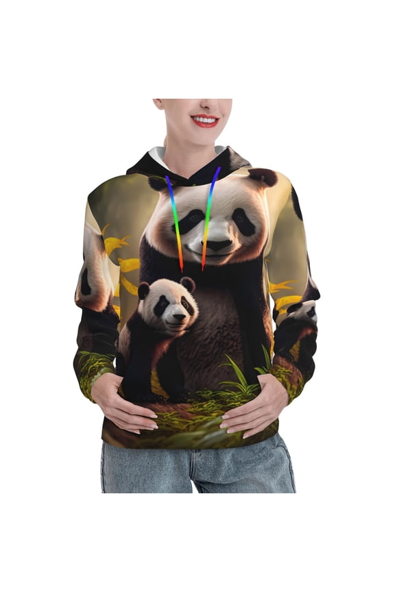 Forest Panda Print Womens Oversized Hoodies Sweatshirts Hooded Pullover Tops Sweaters Casual-Large