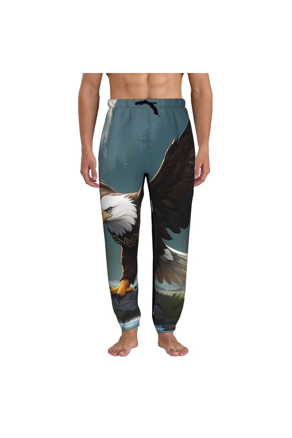 Forest River Bald Eagle Pattern Joggers,Sweatpants for Men with Pockets-Large