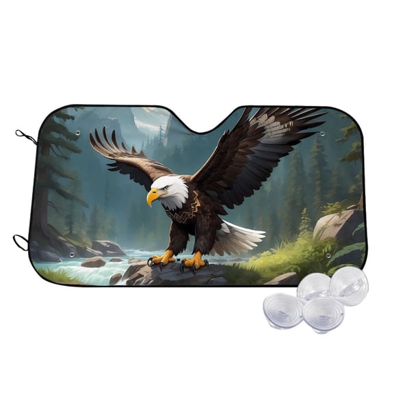 Kdxio Forest River Bald Eagle Print Windshield Sun Shade,UV Rays and Sun Heat Protection,Sunshade for Car Windshield,Car Shade Front Windshield - Small