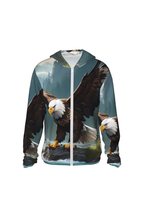 Forest River Bald Eagle Print Women Men Sun Protection UPF 50+ Jackets Zip Up Long Sleeve Hoodie Hiking Lightweight with Pockets