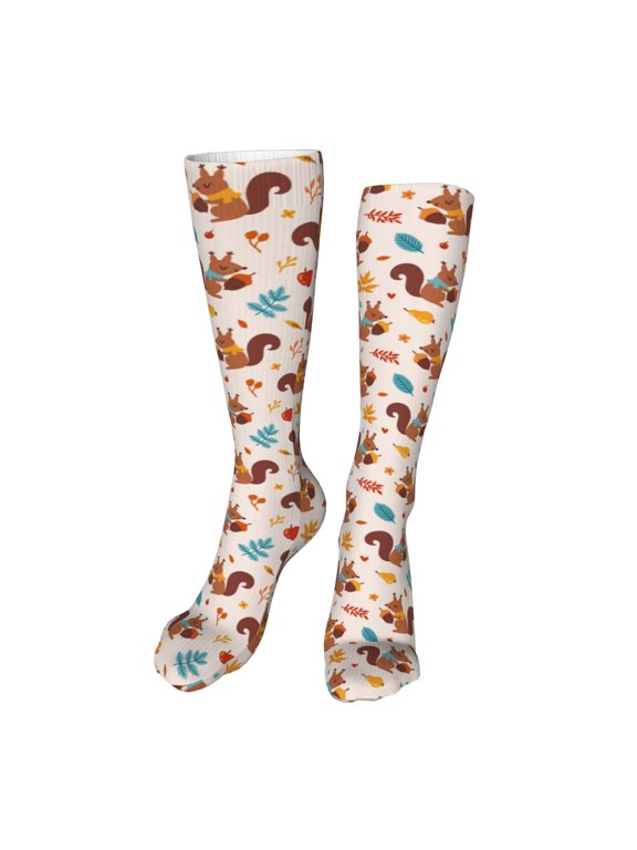 Forest Squirrel Nuts Funny Silky Novelty Funky Long Knee High Socks Soft 3D Print Cosplay Crazy Stockings for Men Women