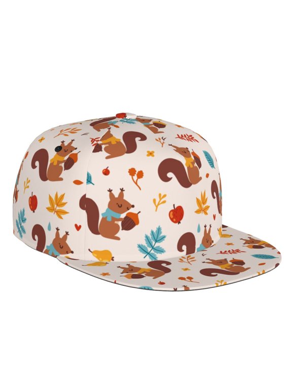 Forest Squirrel Nuts Print Snapback Hat for Men Women,Adjustable Baseball Cap