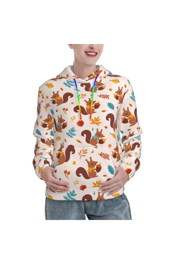 Forest Squirrel Nuts Print Womens Oversized Hoodies Sweatshirts Hooded Pullover Tops Sweaters Casual-Large