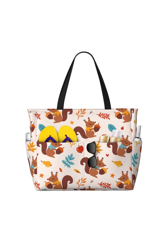 Forest Squirrel Nuts for Beach Bag for Women Large Beach Tote Bag Waterproof Sandproof Swim Bag with Zipper Pockets Beach Vacation Travel