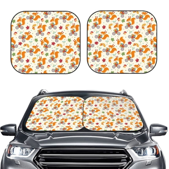 Kdxio Forest Squirrel Print 2-Piece Sun Shade Front Windshield - Foldable Car Front Window Sunshades for Most Sedans SUV Truck