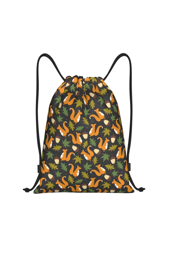Forest Squirrel Print Drawstring Backpack Bag,Waterproof Draw String Back Sack, Gym Drawstring Bags Swim Bag For Unisex