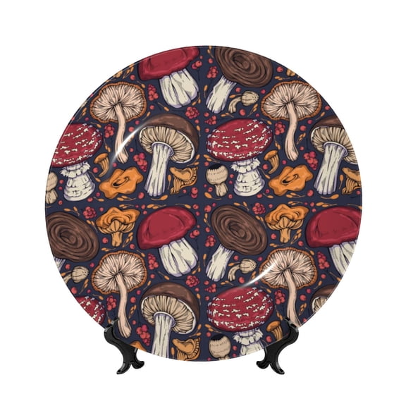 Kdxio Forest Wild Mushroom Bone China Decorative Plate Ceramic Decorative Plate for Home Office Wall Stand Decorative Plates for Home Bedroom-10in