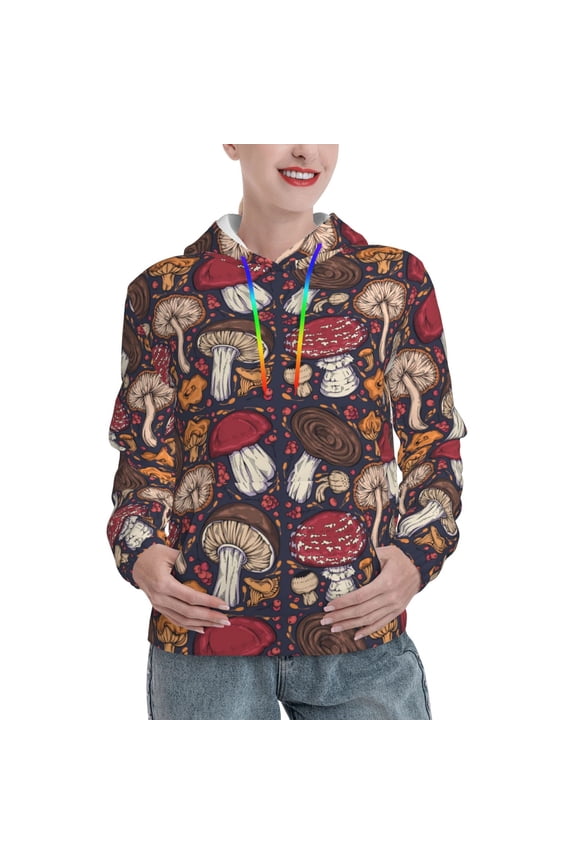 Forest Wild Mushroom Print Womens Oversized Hoodies Sweatshirts Hooded Pullover Tops Sweaters Casual-Medium