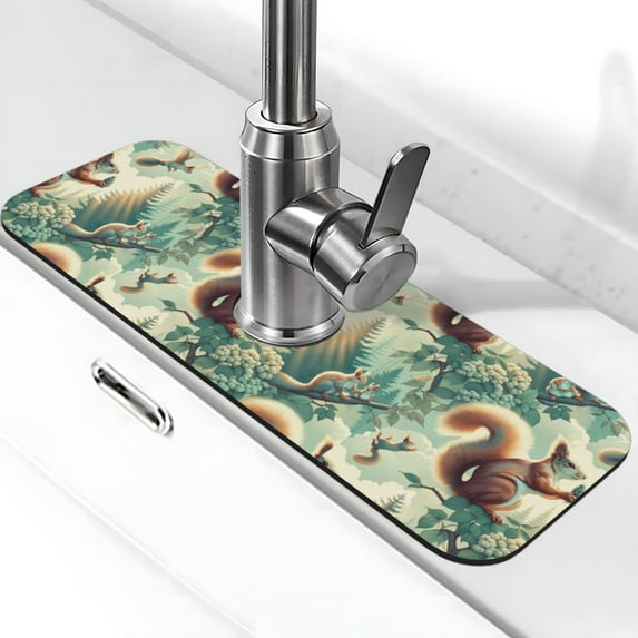 Kdxio Forest squirrel surreal Pattern Non-Slip Diatom Mud Faucet Drain Pad,Self Absorbent Mat for Kitchen Sink for Variety Kitchen & Bathroom Countertops
