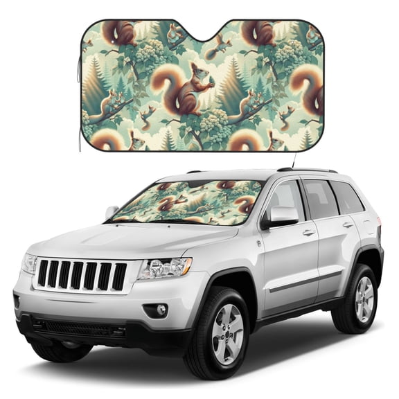 Kdxio Forest squirrel surreal Print Windshield Sun Shade, Foldable Sun Blocker for Car,Truck,SUV Automotive Interior Sun Protection,Reflective Shade for Front Windshield(Medium)