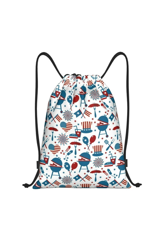 Fourth Of July Party Print Drawstring Backpack Bag,Waterproof Draw String Back Sack, Gym Drawstring Bags Swim Bag For Unisex