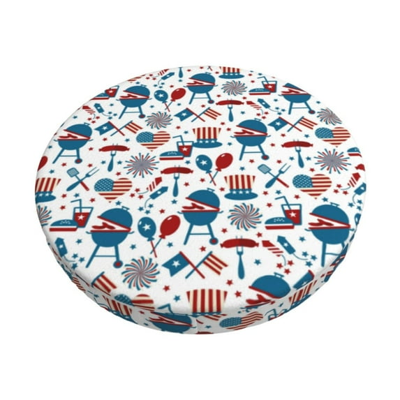 Kdxio Fourth Of July Party Print Stool Covers Round,Stretch Round Bar Stool Covers Washable Bar Stool Cushion Slipcover for 12-15 Inch Chair