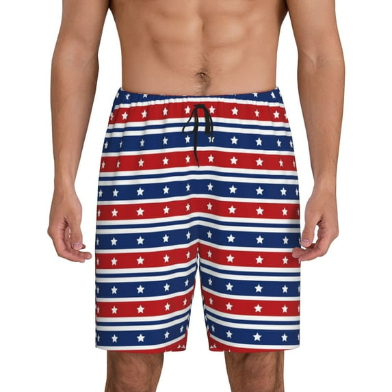 Kdxio Fourth Of July Print Mens Sleep Shorts Bottoms Soft Comfy Pajama Wear Pants with Drawstring Pockets