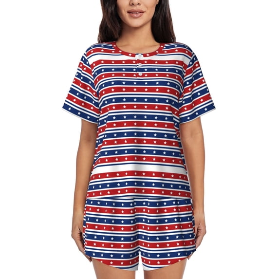 Kdxio Fourth Of July Print Pajamas Sets for Women Short-Sleeved Pjs with Lounge Shorts Two Piece Sleepwear S-4XL